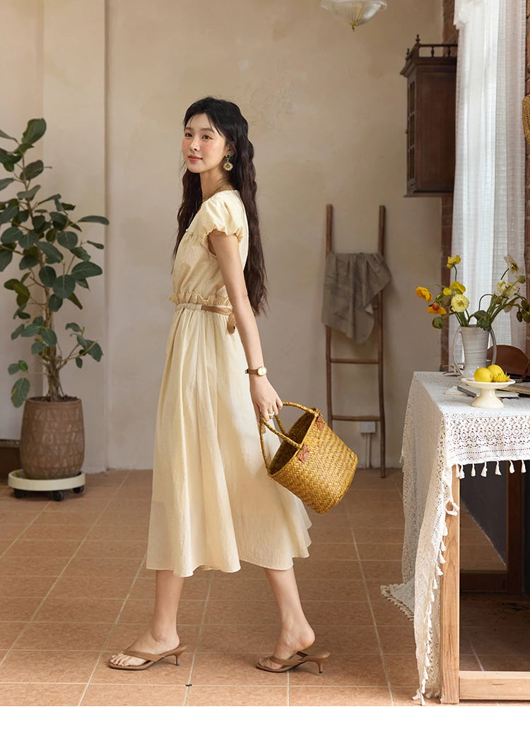 Mishow Flower Bud Sleeve V-Neck Sash Dress MXE34L2238