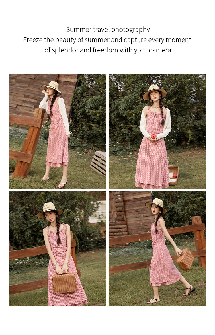 MISHOW Red Plaid Summer Camisole Dress Women New 2025 Sleeveless Elastic Waist Retro Dresses Woman Sweat Fashion MXE32L2198