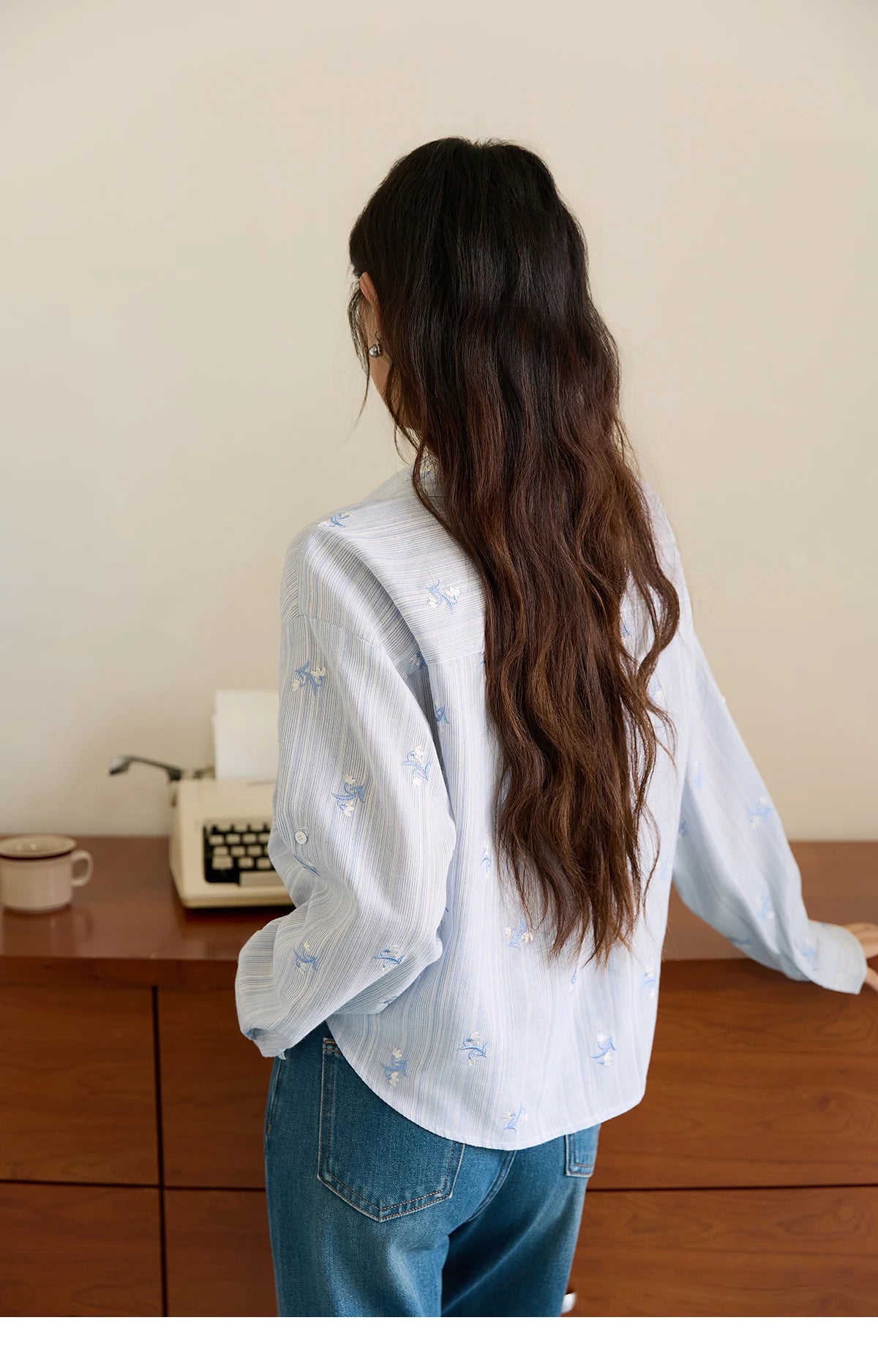 MISHOW  Long Sleeve Shirts for Woman 2025 Autumn Retro Blue Single-breasted Blouse Floral Embroidery Casual Tops MXE45X2495