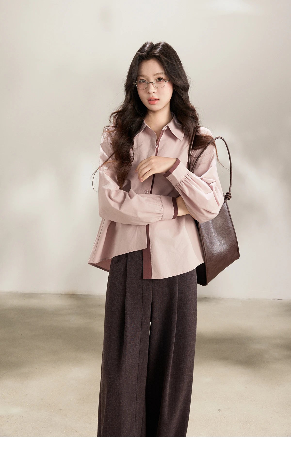 MISHOW Women's Dark Purple Wide Leg Pants 2026 Spring High Waist Pleated Pants Back Elastic Waist Casual Trousers MXF13K1204