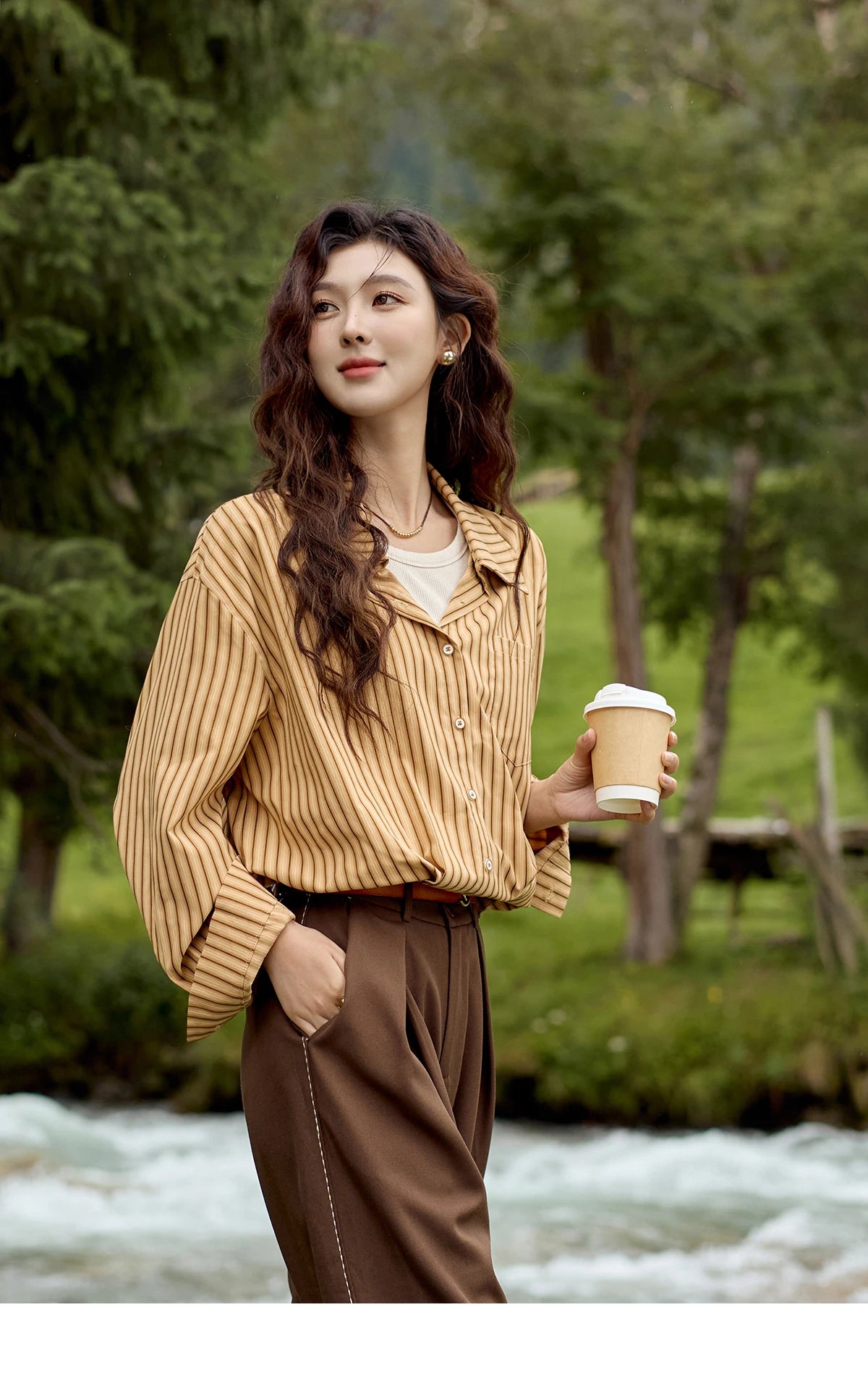 MISHOW Loose Lapel Collar Stripe Fake Two Piece Splicing Shirt for Women 2025 O-neck Asymmetric Square Pocket Shirts MXD43C0303