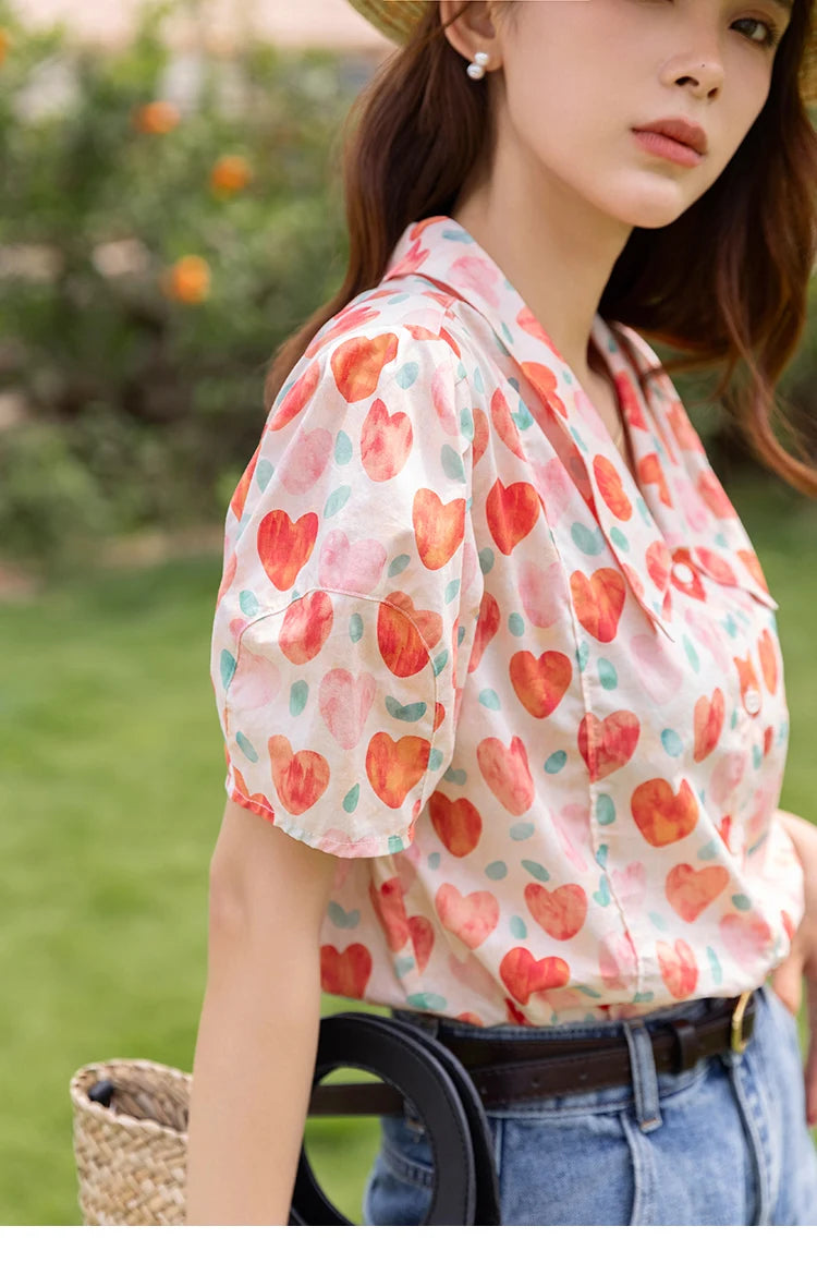 MISHOW Korean Floral Blouse Polo-Neck Puff Sleeve MXB27C0450