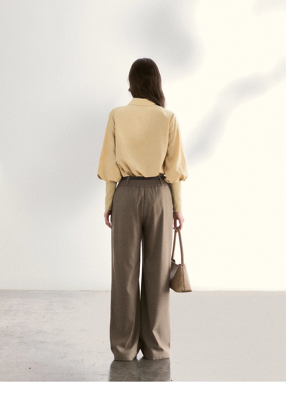 MISHOW Women's Tie Neck Shirts Spring Hollow-out Knitted Patchwork Puff Sleeve Tops Casual Elegant Shirt Office Lady MXF108C0812