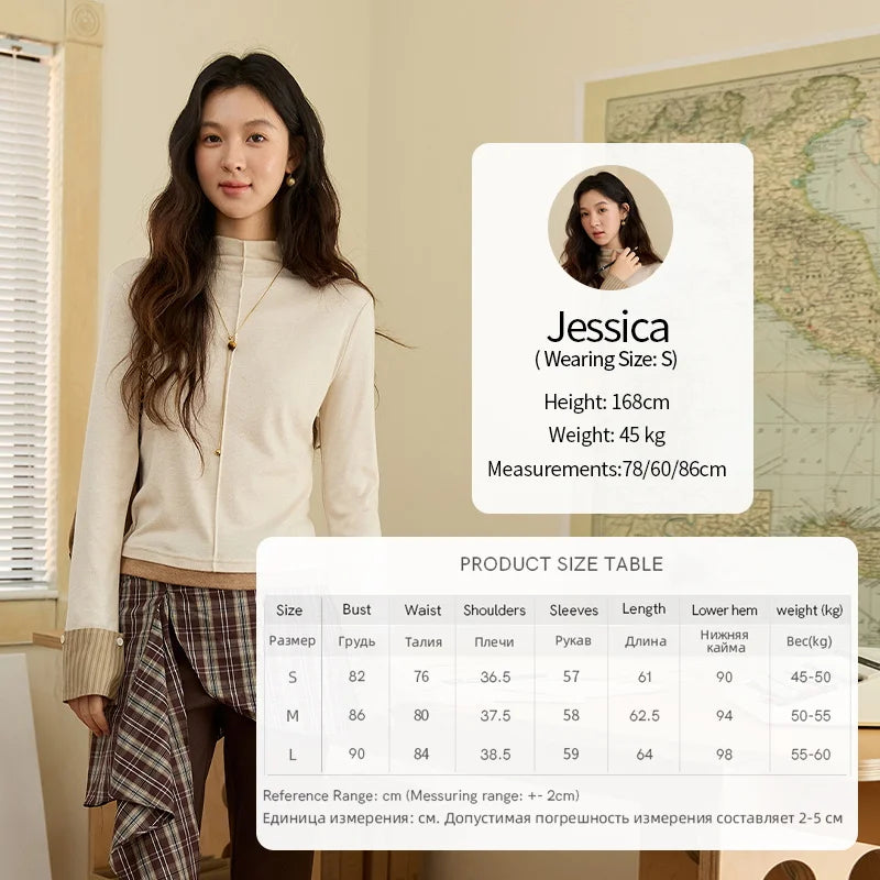 MISHOW Knitted Tops for Women 2025 Autumn New Apricot Stand Collar Long Sleeves Slim Fit with Detachable Cuffs Tops  MXE49Z2532