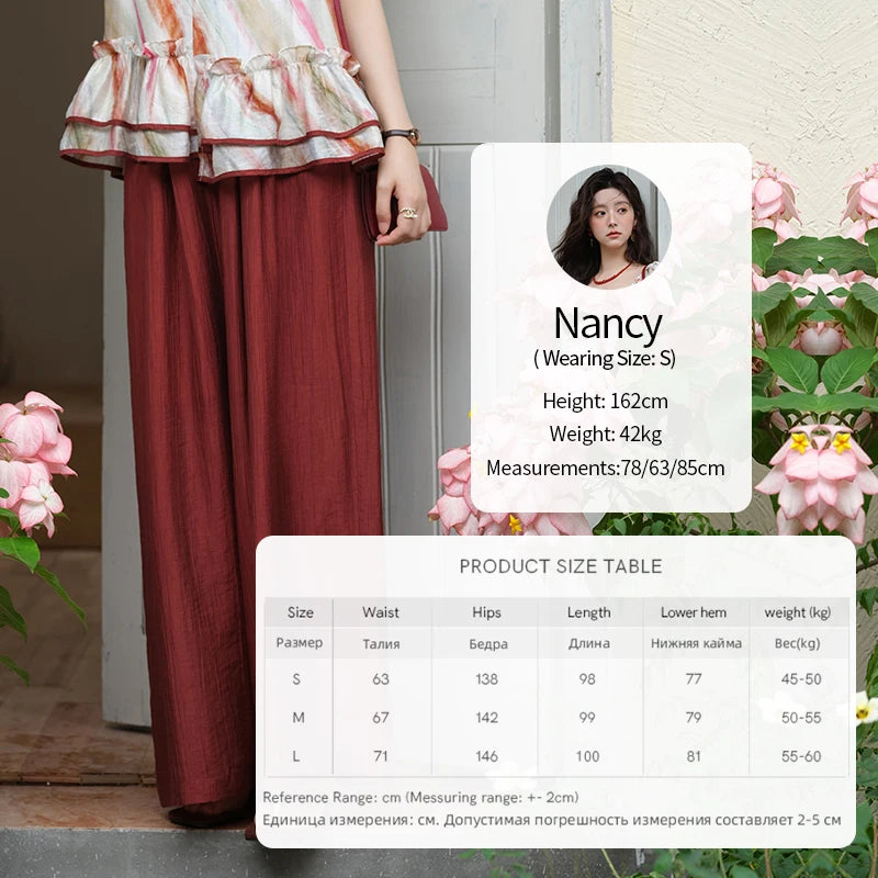 MISHOW Women's Wide Leg Pants 2025 Summer New Office Lady Fashion High Waist Casual Pocket Red Pants Female Clothing MXE38K0952