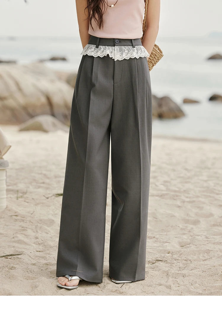 MISHOW Gray Suitable Pant Women 2025 Summer High Waist Retro Long Wide Leg Pants Woman Fashion Office Lady Trousers MXE32K0921