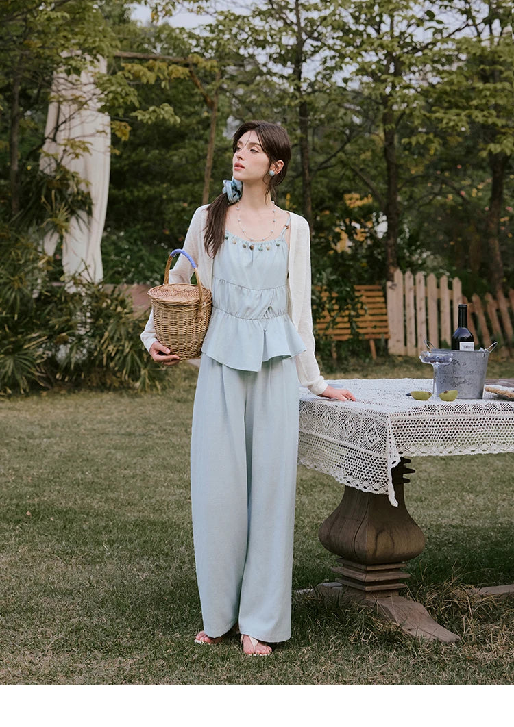 MISHWO Office Lady Summer Camisole Pant Sets for Women 2025 Solid Sleeveless Tops High Waist Loose Pants Female New MXE33T0547