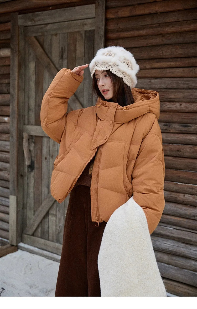 MISHOW Women's Short Coat with 90% White Duck Down Filling Windproof Down-proof Hooded Jacket Lightweight Warm Coat MXE51Y0080