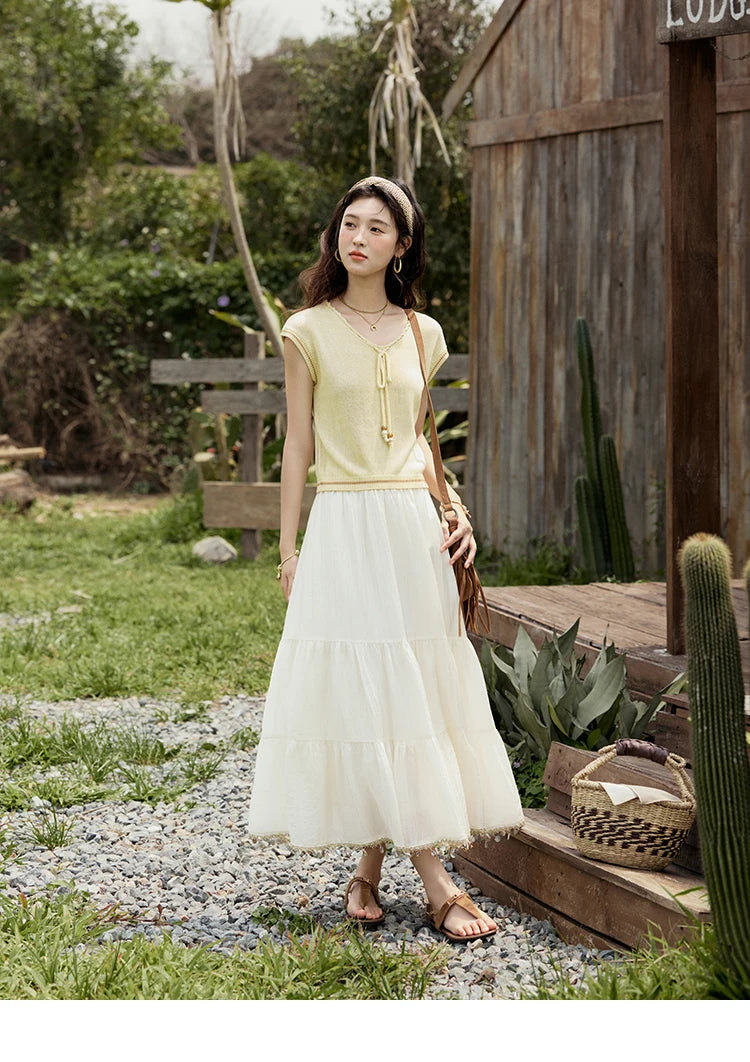 MISHOW Office Lady Summer Skirt Women New 2025 Solid Elastic Waist Shell Webbing A-line Skirts Woman Fashion Slimming MXE33B0708