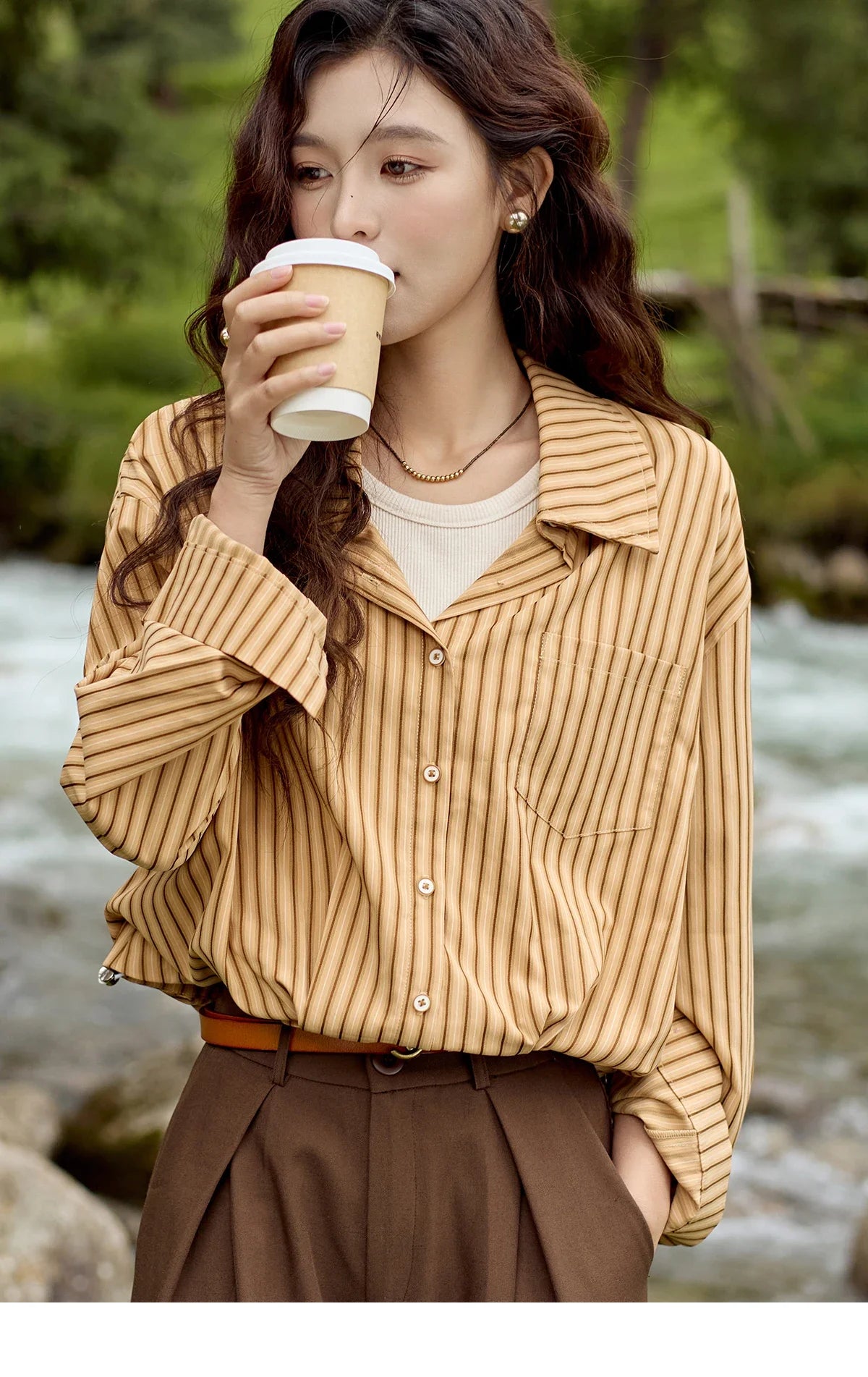 MISHOW Loose Lapel Collar Stripe Fake Two Piece Splicing Shirt for Women 2025 O-neck Asymmetric Square Pocket Shirts MXD43C0303