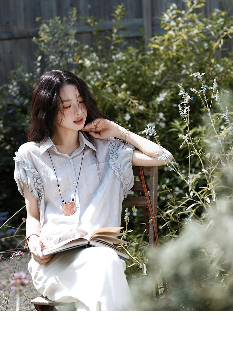 MISHOW Women's Short Sleeve Shirt 2025 Summer Ladies Turn-down Collar Button Shirt Casual Striped Top Female Clothing MXE38C2347