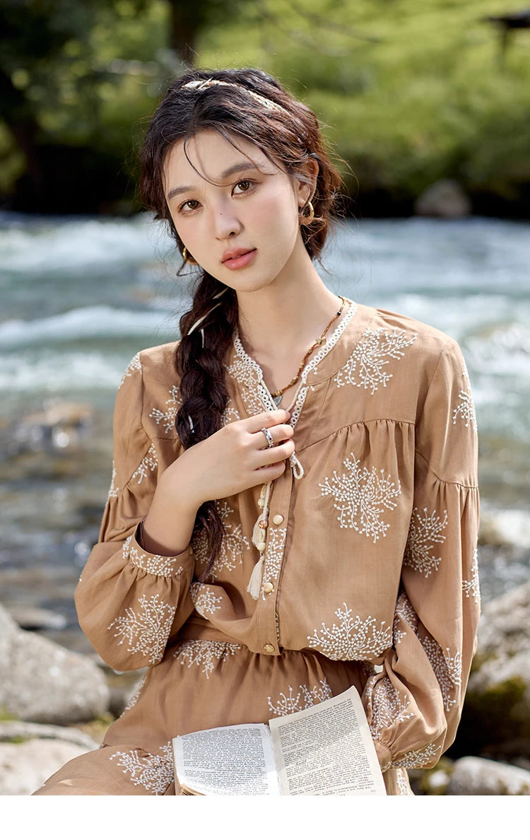 MISHOW French Jacquard Shirt Rear Elastic Waist Flower Bud Skirt Separately 2024 Tassel Lace Up Top Sweet Short Skirt MXD41X1636