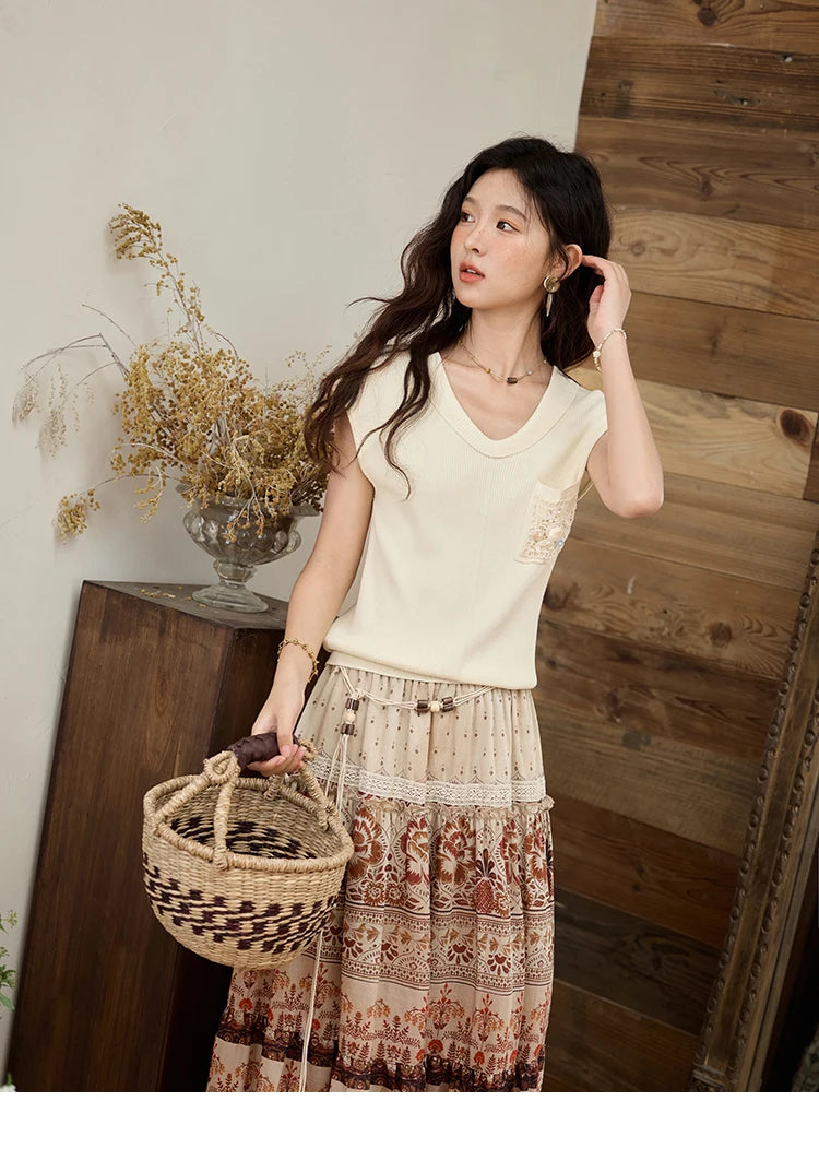 MISHOW Cool Knitted Short Sleeve T-shirt 2025 Summer V-neck Pocket Shell Lace Tops Casual Solid Raglan Sleeve Tees MXE34Z1265