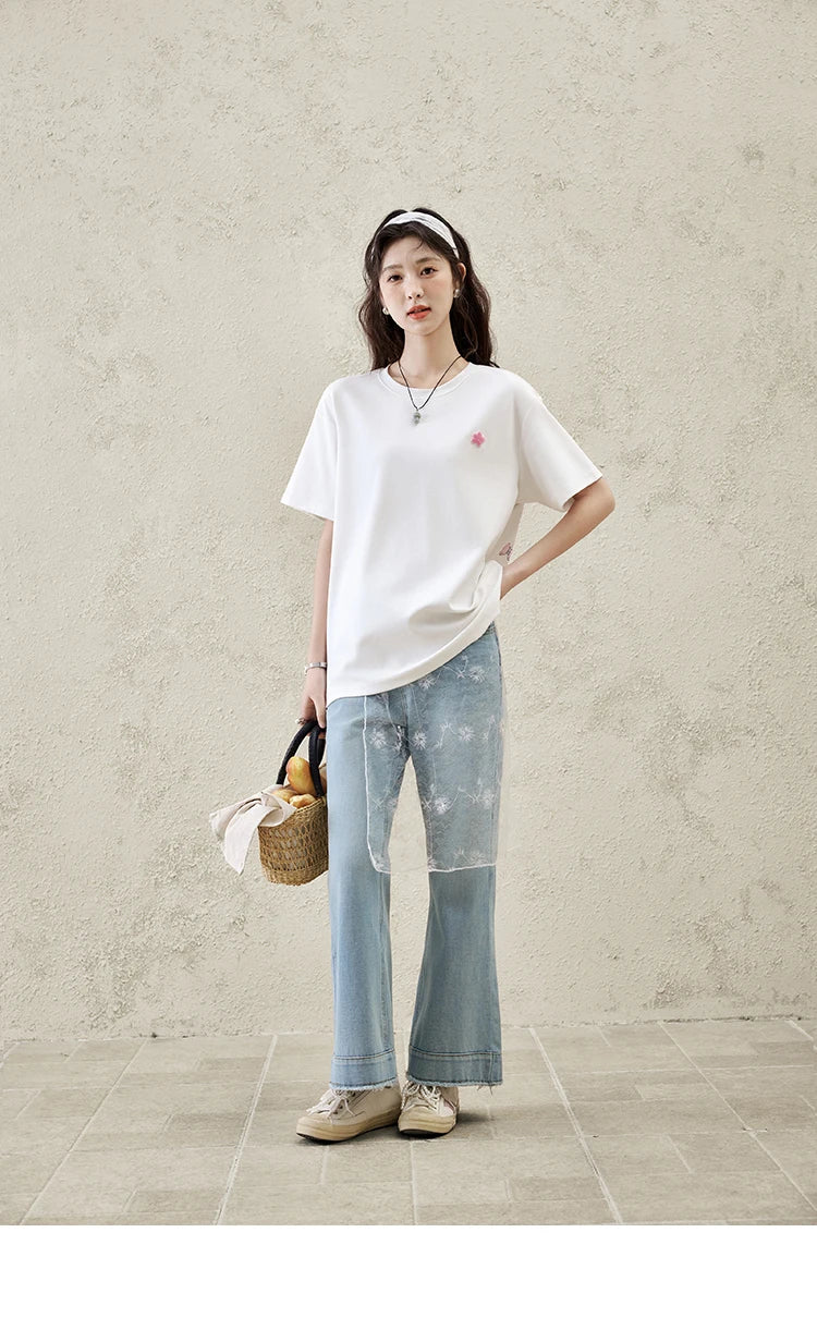 MISHOW Casual Graffiti T-shirt Women Summer 2025 Short Sleeve Round Neck Loose Shirts Female New Fashion Tops Lady MXE15T0475