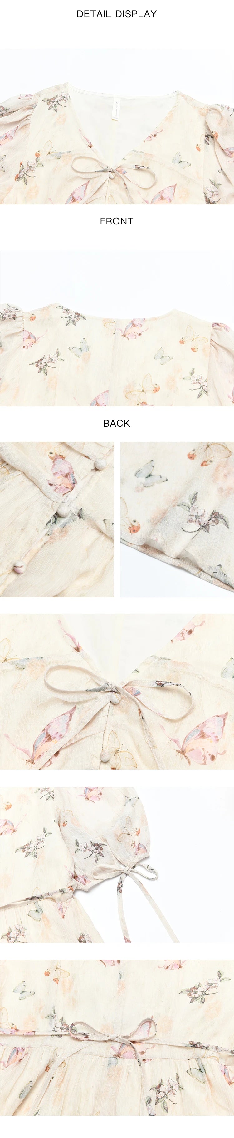 MISHOW Butterfly Printing Dress for Women 2025 Summer Luxury Elegant V-neck Lace-up Bubble Sleeves Slim Long Dress MXD15L1778