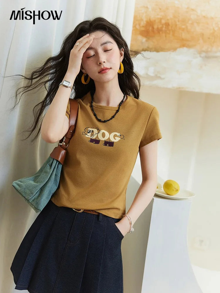 Mishow Cartoon Print Round Neck Tee MXE13T0495