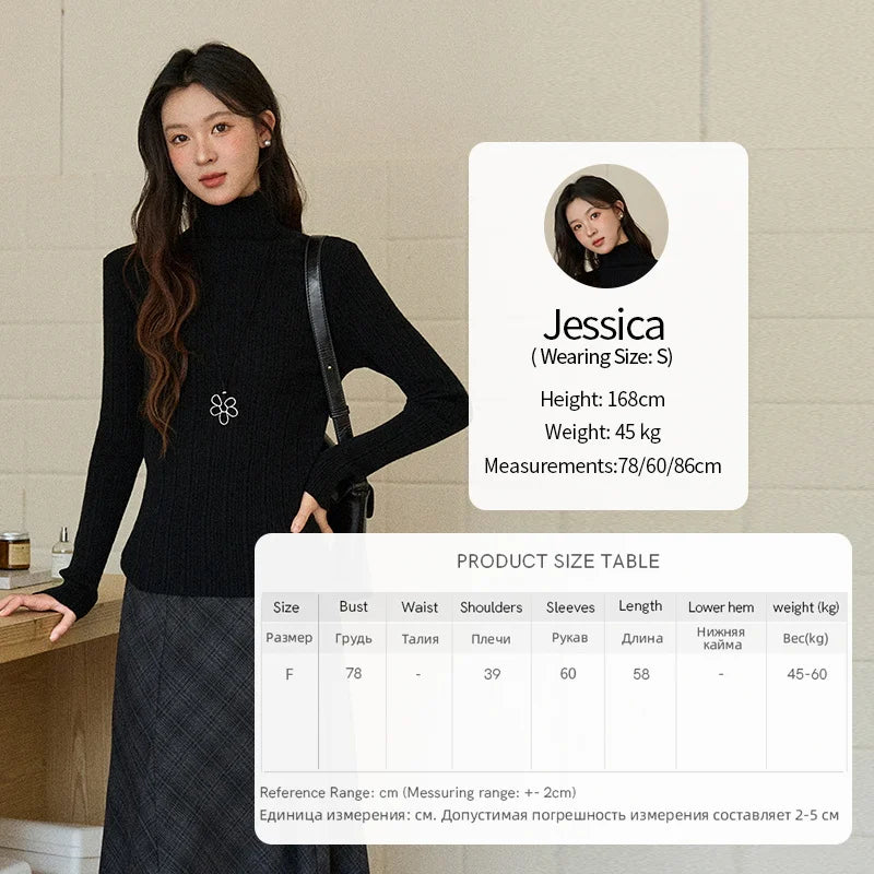 MISHOW Women's Long-sleeved Tops 2025 Winter Simple Solid Turtleneck Sweater Vertical Ribbed Slim Fit Casual Top MXE86Z2656