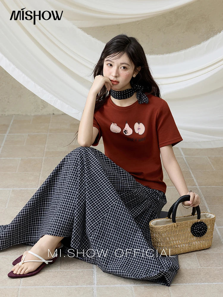 MISHOW Summer Print Casual T-shirt Women New 2025 Short Sleeve Round Neck Slim Shirts Female Fashion Office Lady Tops MXE33T0500