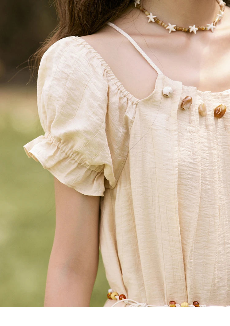 MISHOW French Holiday Summer Dresses Women Summer 2025 Short Sleeve Halter Neck Off-shoulder Long Dress Female New MXE31L2190