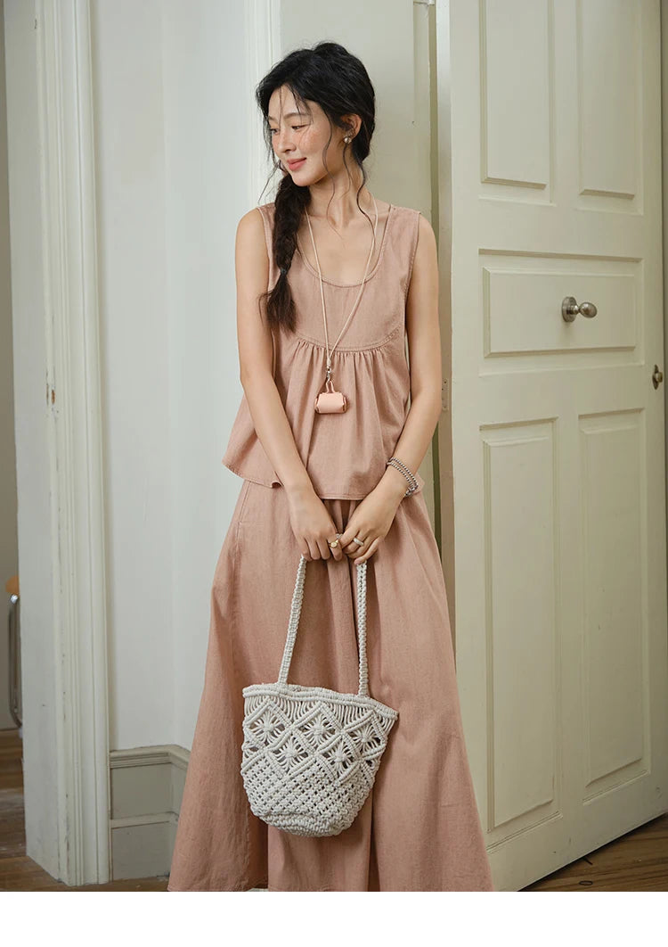 MISHOW Ladies 2 Pieces Set 2025 Summer New U-shaped Collar Sleeveless Top Fashion A-line Skirt Set Women's Clothing MXE35T0606