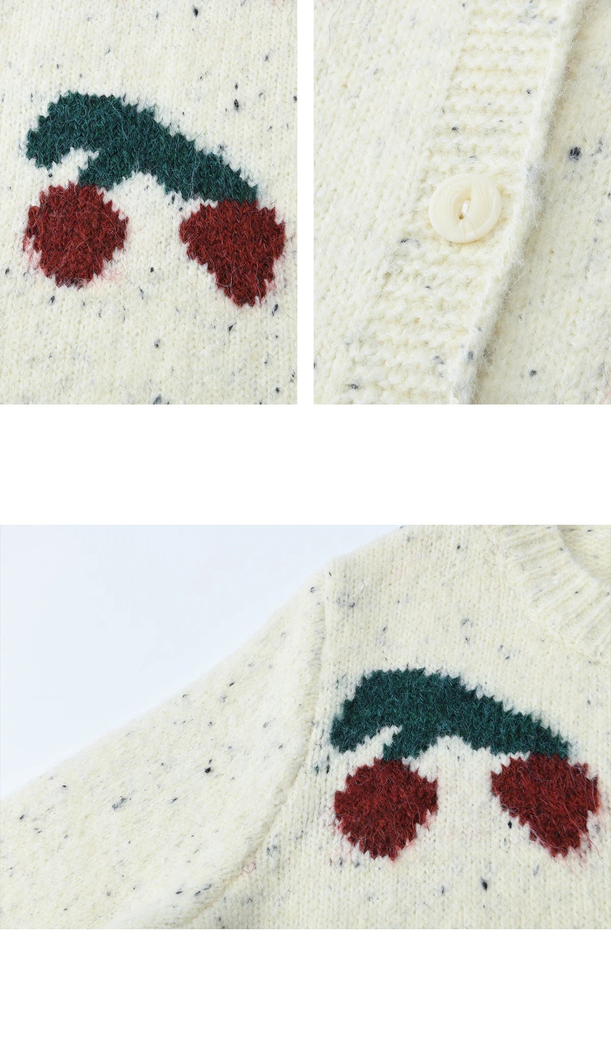 MISHOW Women's Cherry Jacquard Flecked Cardigan 2025 Autumn Winter Korean Drop Shoulder Tops Loose Crew Neck Knitwear MXE91Z2837