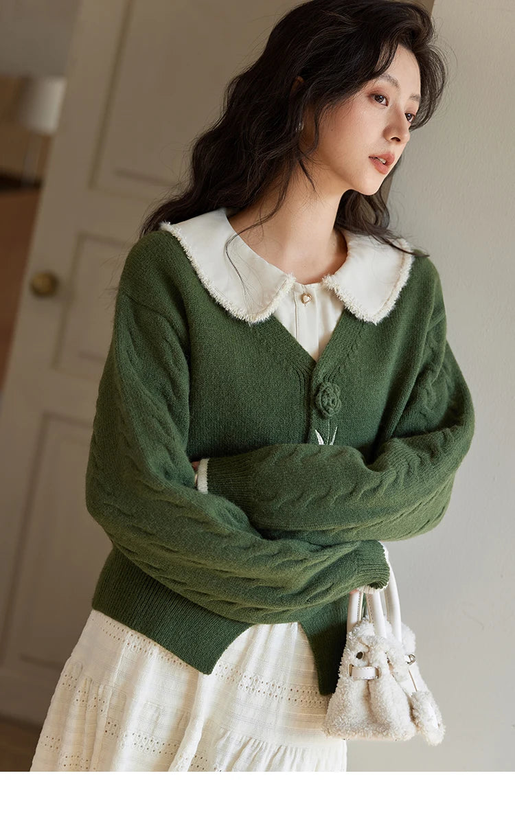 MISHOW Cardigan V-neck Women Three-Dimensional Flowers 2024 Fall Gentle Soft Knitted Sweaters Women Short Tops MXD36Z0894