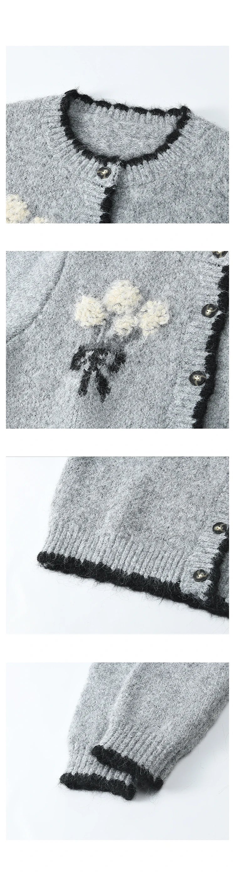 MISHOW Wool Blend Knitted Cardigan Pure Bouquet Embroidery Sweater Women Color Clash Design Soft Warm Regular Fit Top MXD54Z0951