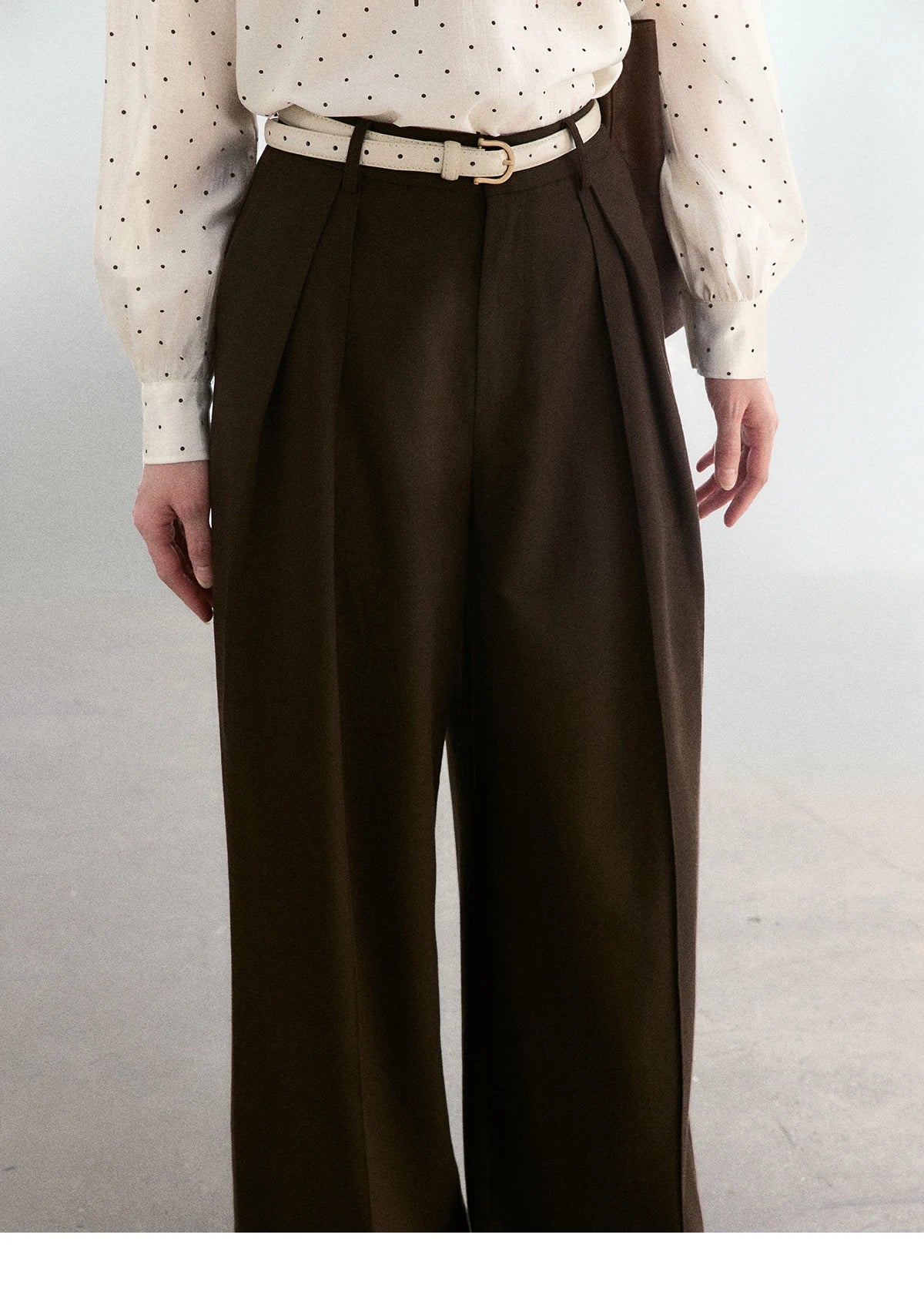 MISHOW Women's Dark Brown Wide Leg Pants 2026 Spring High Waist Pleated Pants Back Elastic Waist Casual Trousers MXF108K1010