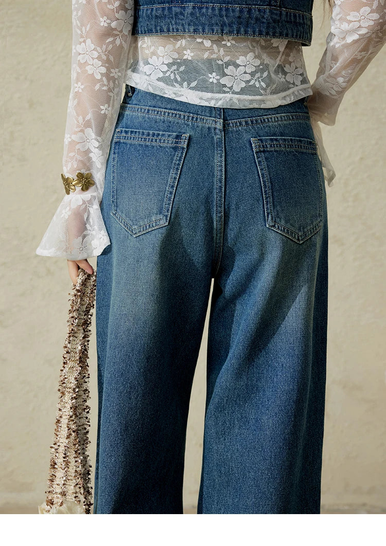 MISHOW Casual Straight Leg Jeans for Women 2025 Spring Versatile Washed Loose Women Pants Fashionable Denim Pants MXE16K0874