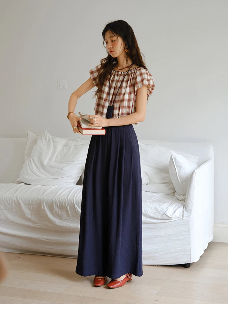 MISHOW Two Piece Set for Women Retro Red Grid Puff Sleeve Top+Casual Elastic Waist Wide Leg Pants Set 2025 Summer New MXE37T0649