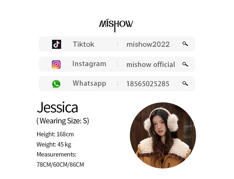 MISHOW Women's Camel Shearling Jacket 2025 Winter Faux Fur Collar Coats Splicing Plaid Horn Button Warm Outerwear MXE91W1002