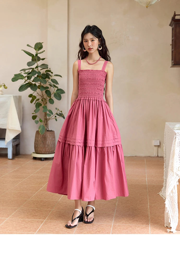 MISHOW Sling Square Collar Dress for Women 2025 Summer High Waist Pocket Fashion A-line Long Dress Ladies Clothing MXE36L2319