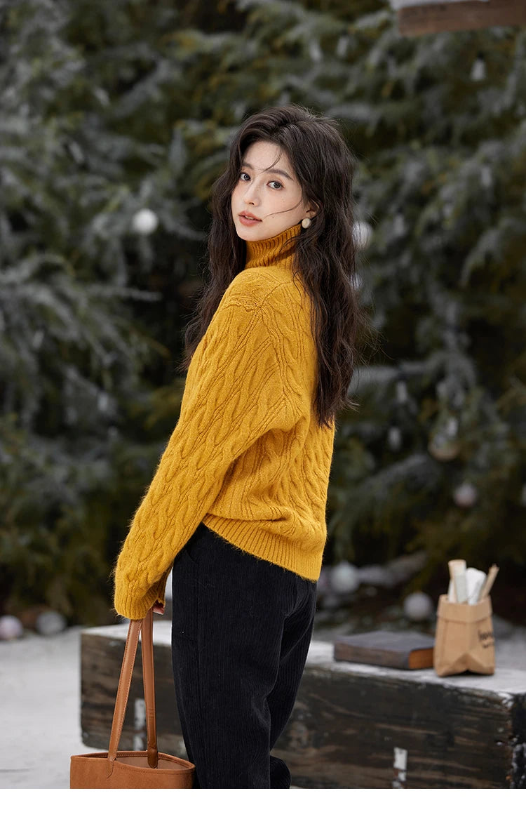 MISHOW Turtleneck Texture Solid Sweater Soft Warm Coat Winter Women Clothes Versatile Temperament Tops Office Lady MXD57Z1090