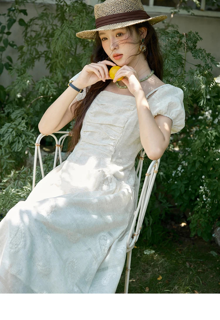 MISHOW Women's Puff Sleeve Dress 2025 Summer Fashion Paisley Embroidery Lady Pocket Dresses Vacation Women's Clothing MXE34L2265