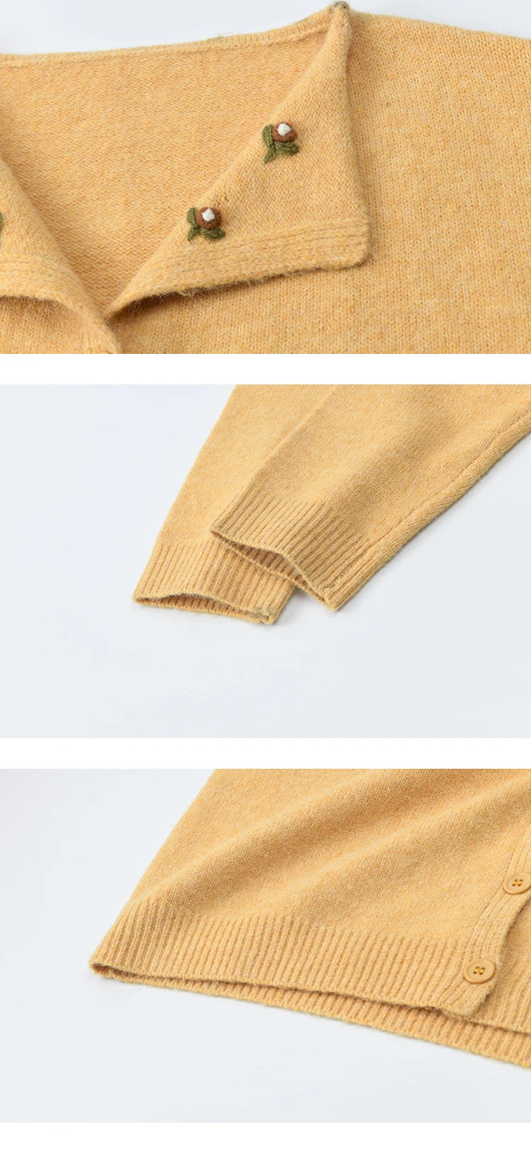 MISHOW Women's Autumn Cardigan 2025 Retro Yellow Handmade Flower Cardigan Turn-down Collar Knitted Commute Cardigan MXE47Z2591