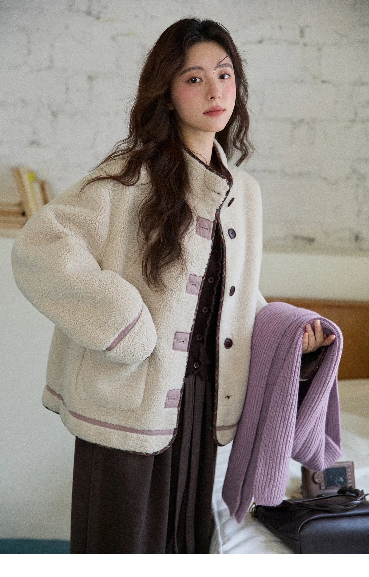 MISHOW Women Purple Coats 2025 Winter Luxury Turn-down Collar Double-sided Jacket Pocket Decoration Windproof Jacket MXE87W0940