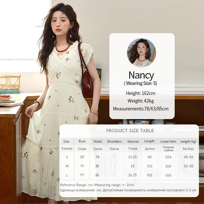 MISHOW Women's V-neck Chiffon Embroidery Dress 2025 Summer New Fashion Lace Splicing Print Dresses Women's Clothing MXE39L2382