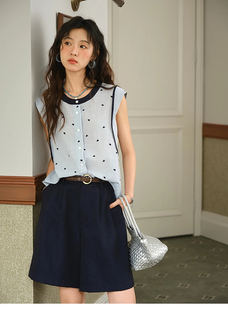 MISHOW Women's 2 Piece Set 2025 Summer Fashion Sleeveless Button Shirt High Waist A-line Shorts Set Ladies Clothing MXE37T0656