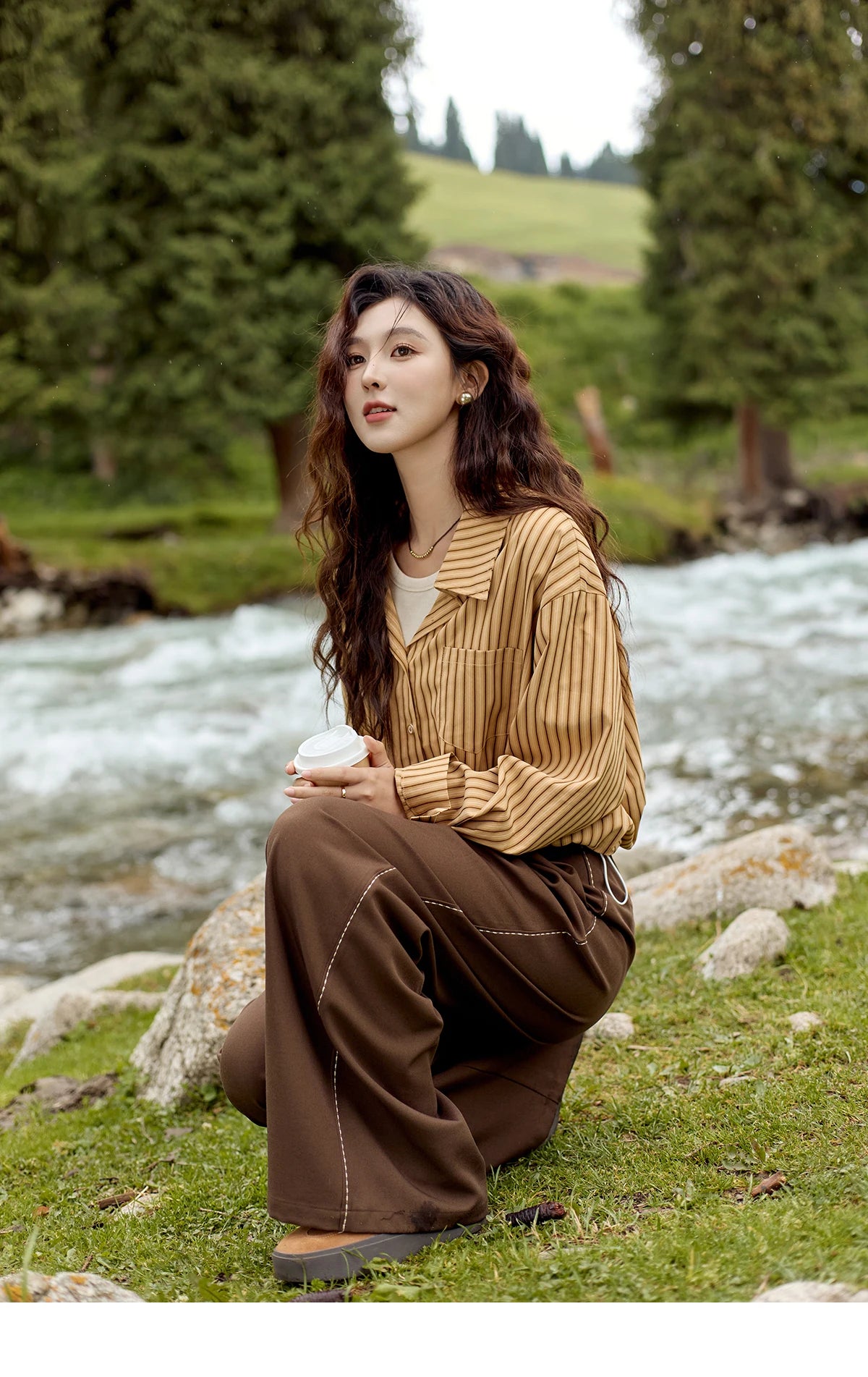 MISHOW Loose Lapel Collar Stripe Fake Two Piece Splicing Shirt for Women 2025 O-neck Asymmetric Square Pocket Shirts MXD43C0303