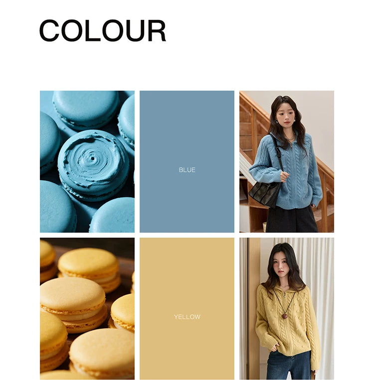 MISHOW Zipper Knit Cardigan Women 2025 Winter Yellow Turn-down Collar Loose Thick Sweater Luxury Comfort Casual Top MXE49Z2619