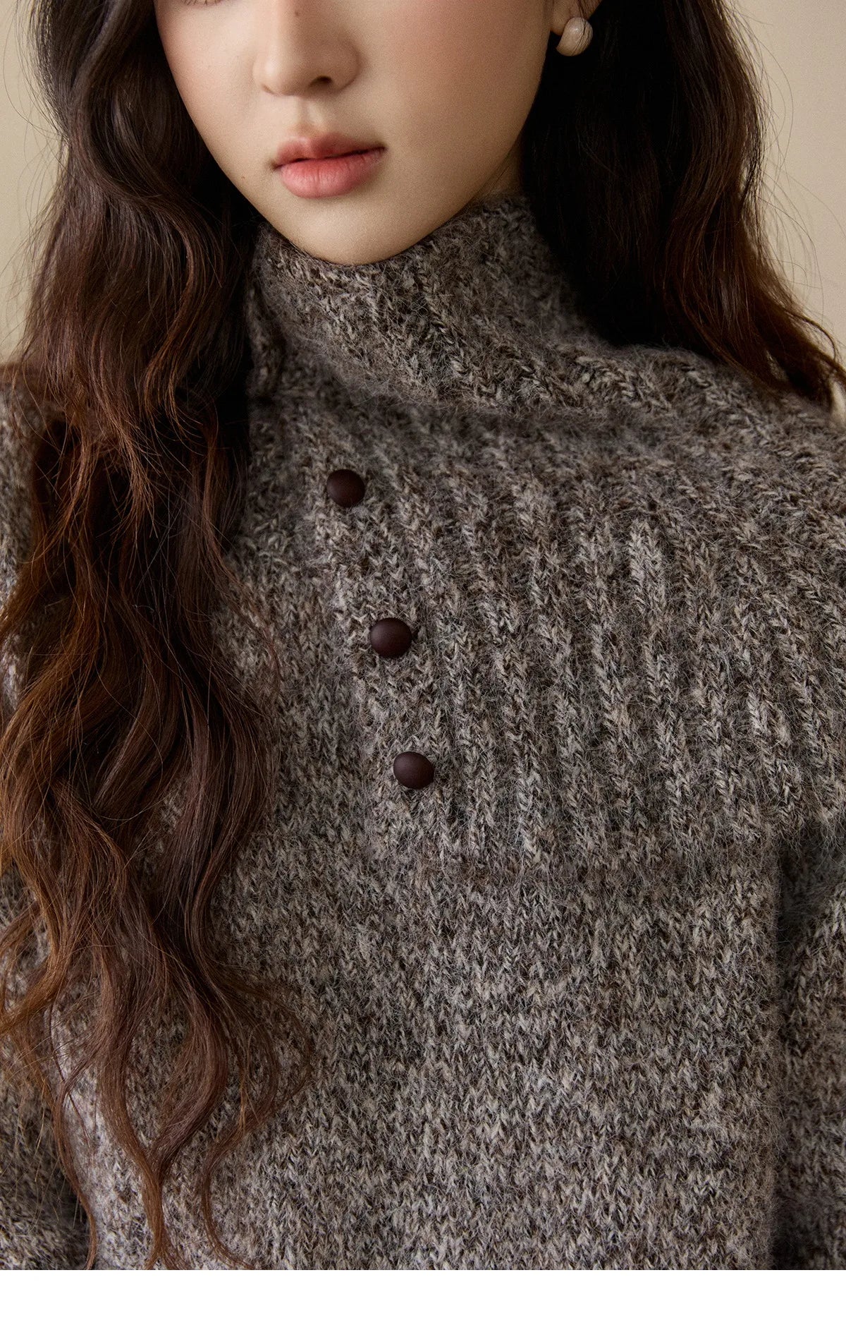 MISHOW Women's Gray Knit Sweater with Neckwear Scarf 2025 Winter Textured Button Decor Loose Warm Pullover Sweater MXE94Z2978