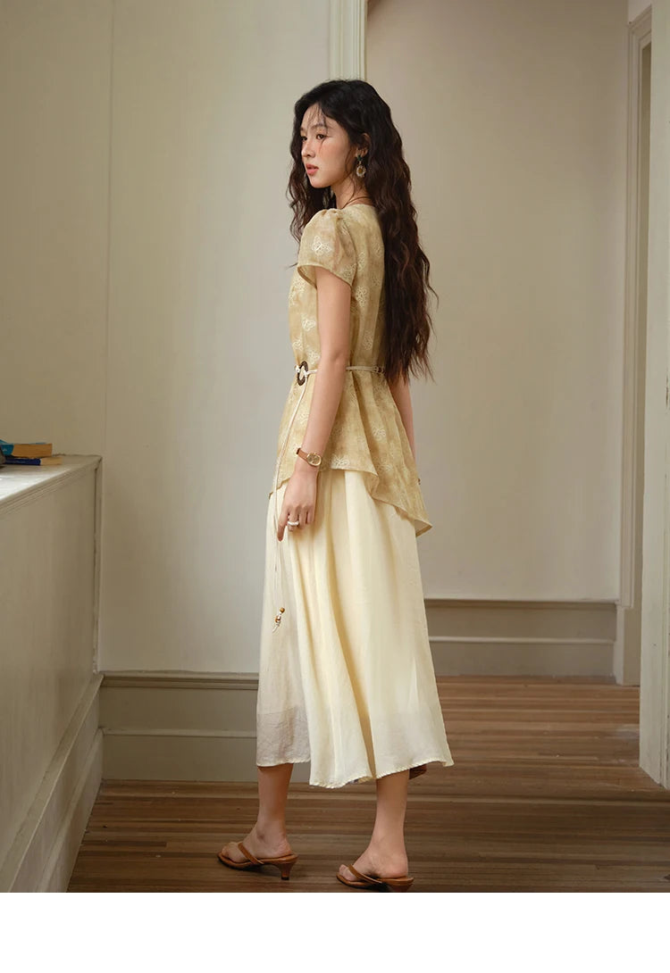 MISHOW Fashion Butterfly Embroidery Dress 2025 Summer Splicing Beaded Collar Comes with Retro Belt Dresses MXE36L2250