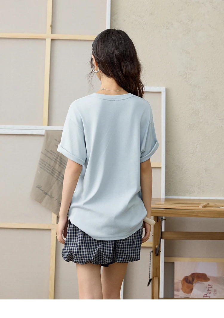 MISHOW Casual Print T-shirts Women 2025 Summer New Short Sleeve Round Neck Coconut Tree Pattern Shirt Woman Holiday MXE31T0516