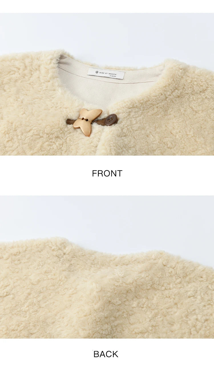 MISHOW Winter Jackets Women 2025 Retro Apricot Imitation Lambswool Coat Commuter Round Neck Single-breasted Jacket MXE51W0874