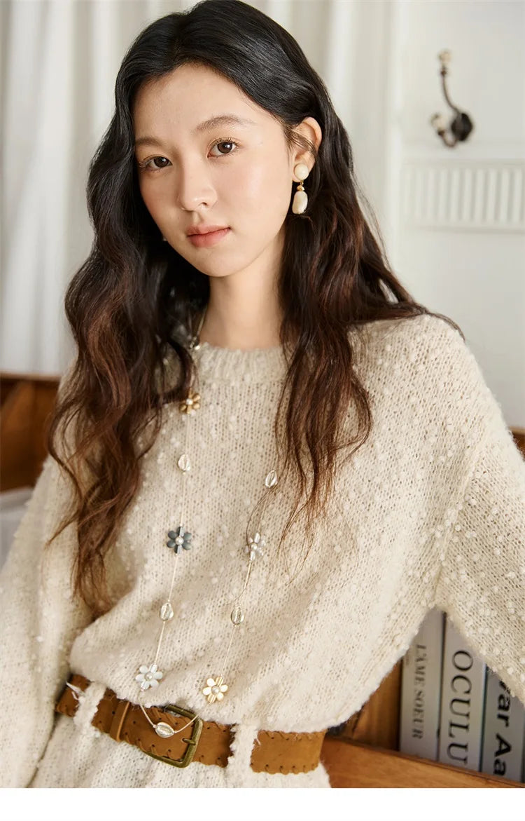 MISHOW Sweater Woman Wool 2025 Autumn New Belt Waist Design Drop Shoulder Sleeves Knit Top Commute Pullover Women MXE46Z2582