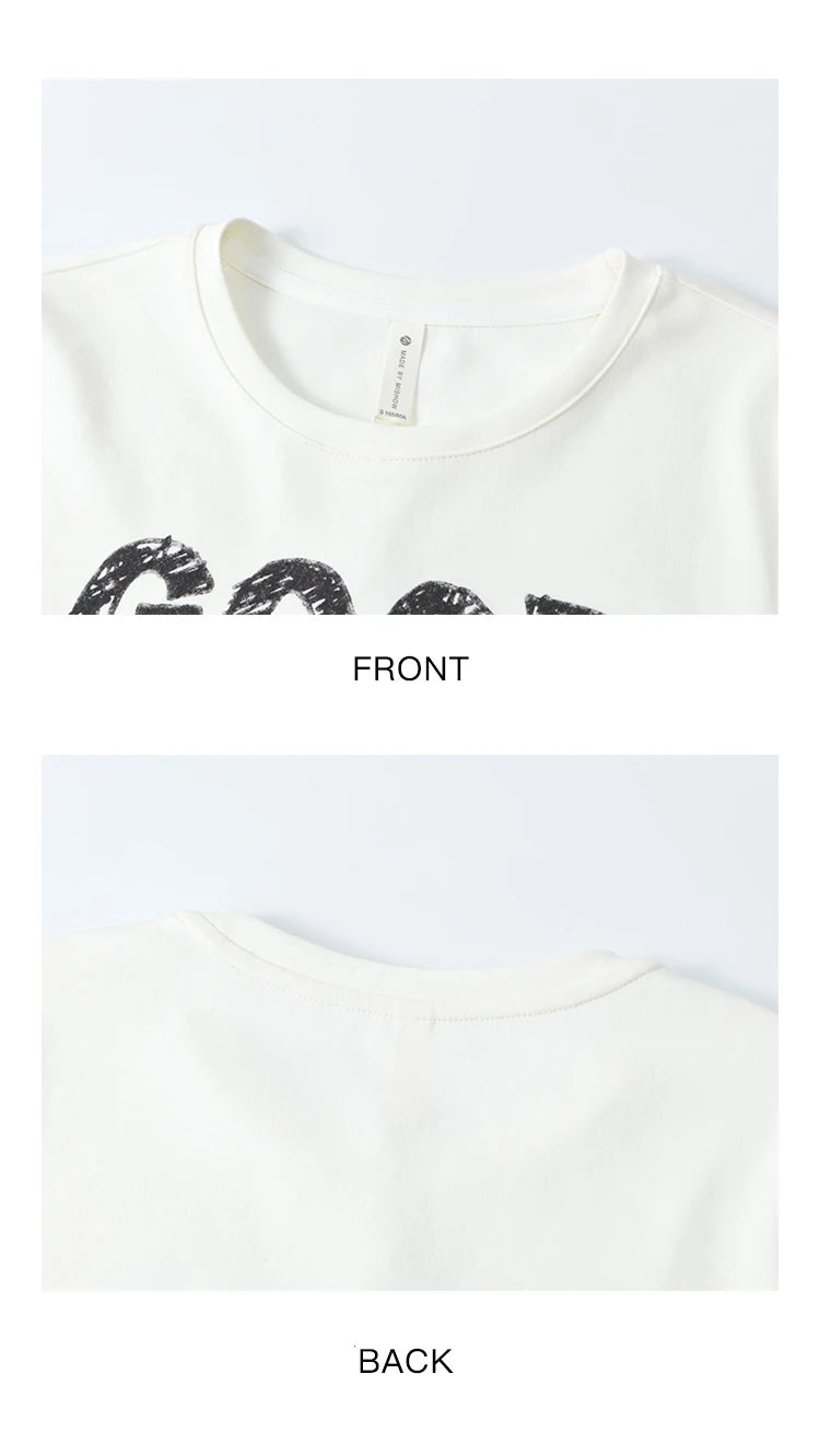 MISHOW Printed Cotton T-shirts for Women Spring 2025 Loose Slim Short Round Neck Tees Versatile Soft Casual Tops MXE13T0461