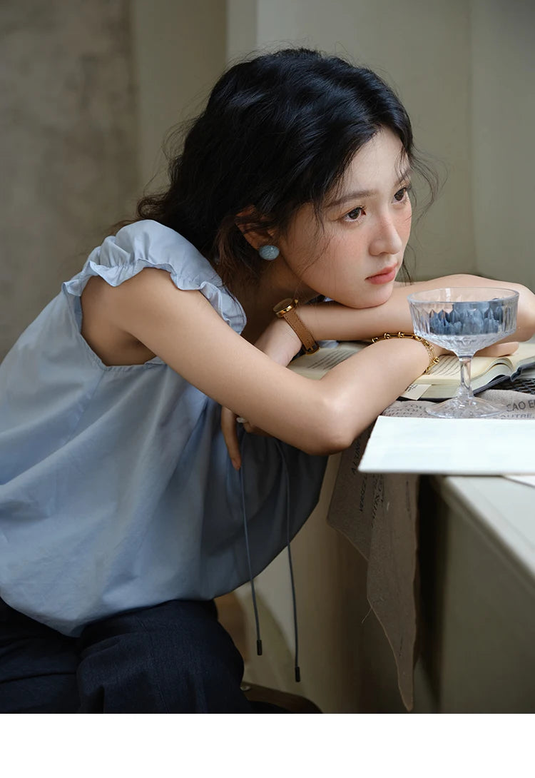 MISHOW 100% Cotton Blouse for Women 2025 Summer New Fashion Puff Sleeve Casual Commute Lace Up Top Ladies Clothing MXE37X1893