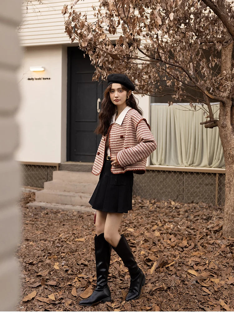 MISHOW Elegant Plaid Wool Blend Short Coat for Women 2024 Autumn Winter Jackets Female Warm Fashion New Outerwears MXB42W0479