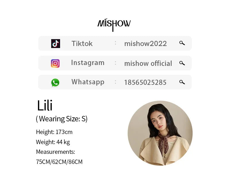 MISHOW Woolen Coat for Women 2025 Autumn Winter New Style Drawstring Waist Large Lapel Mid-length Commuter Loose Coat MXE45W0841