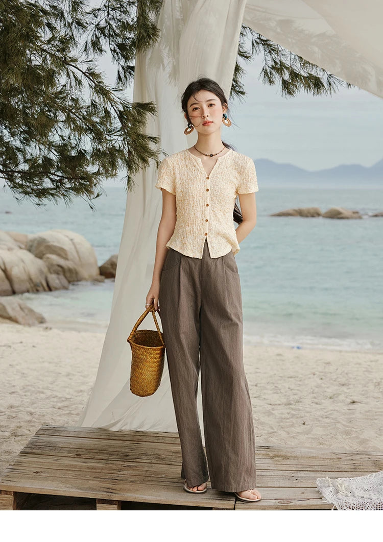 MISHOW Print Casual Summer T-shirts Women 2025 New Short Sleeve V-neck Thin Knitted Shirt Female Fashion Breathable MXE31Z1234